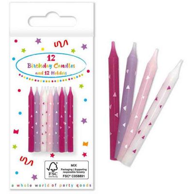 Pink Birthday Candles With Holders (pack quantity 12)