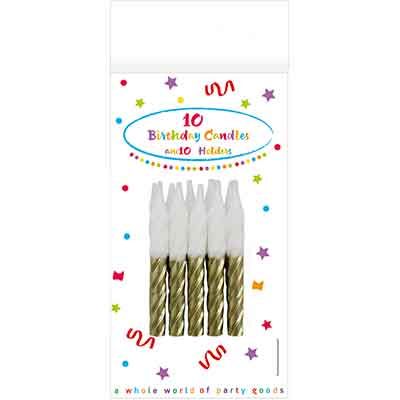 Gold Spiral Birthday Candles With Holders (pack quantity 10)