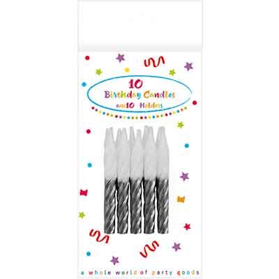 Silver Spiral Birthday Candles With Holders (pack quantity 10)