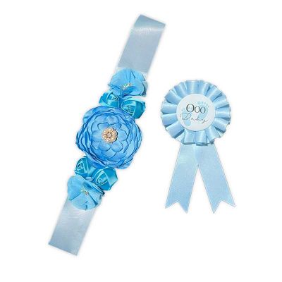Blue Baby Bump Belt & Rosette Set