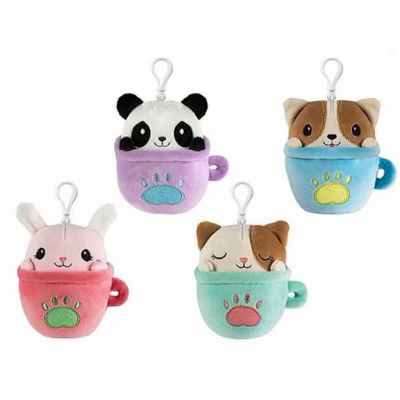 10cm 4assorted Clip On Plush Teacup Friend