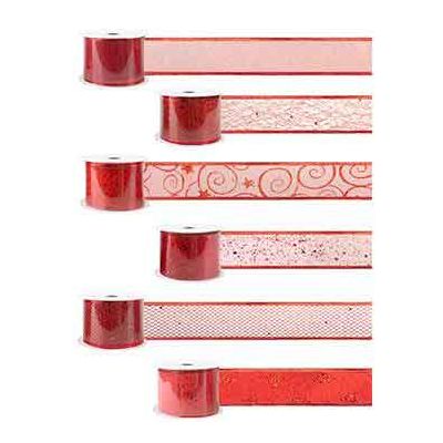 6assorted Red Wired Christmas Ribbon 18s