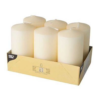 60x115mm Cream Pillar Candles 6s (pack quantity 6)