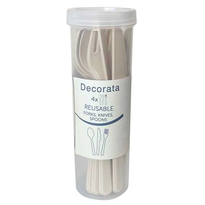 12pc Beige Reusable Cutlery Set