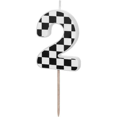 6cm  Chequered Flag Number 2 Birthday Candle