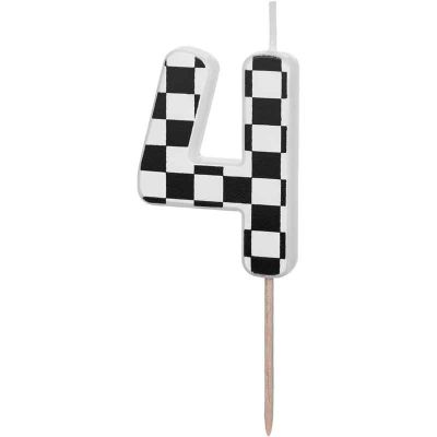 6cm  Chequered Flag Number 4 Birthday Candle