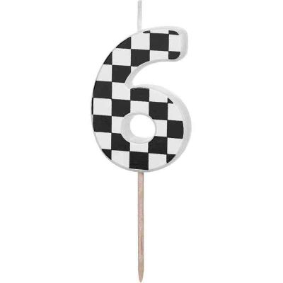 6cm  Chequered Flag Number 6 Birthday Candle