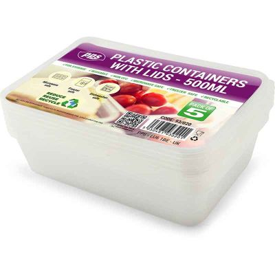 500ml Plastic Food Containers & Lids (pack quantity 5)