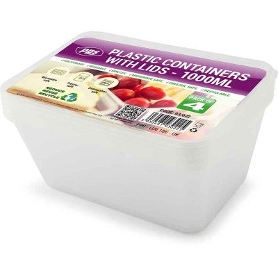 1000ml Plastic Food Containers & Lids (pack quantity 3)