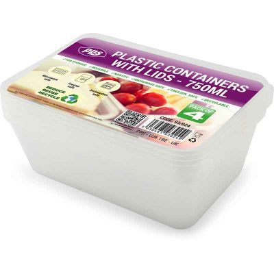 750ml Plastic Food Containers & Lids (pack quantity 4)