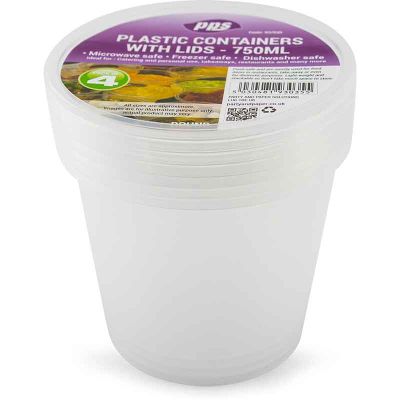 750ml Round Food Containers & Lids (pack quantity 4)