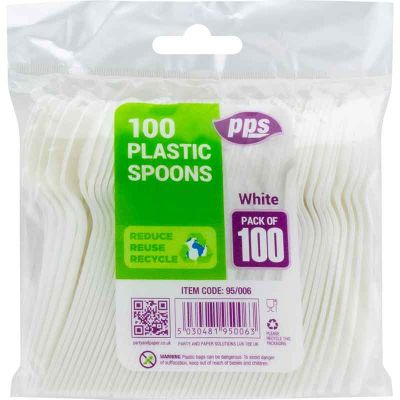 White Plastic Spoons (pack quantity 100)