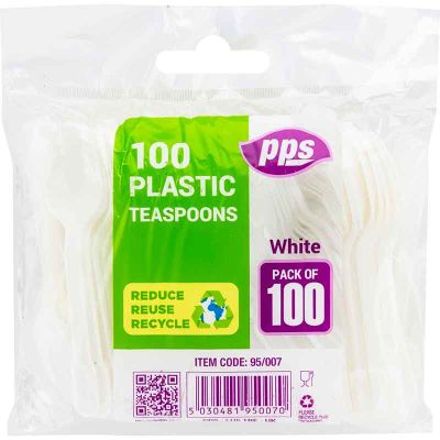 Whtie Plastic Teaspoons (pack quantity 100)