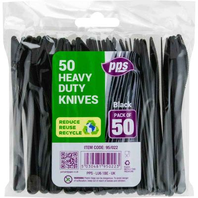 Heavy Duty Plastic Black Knives (pack quantity 50)