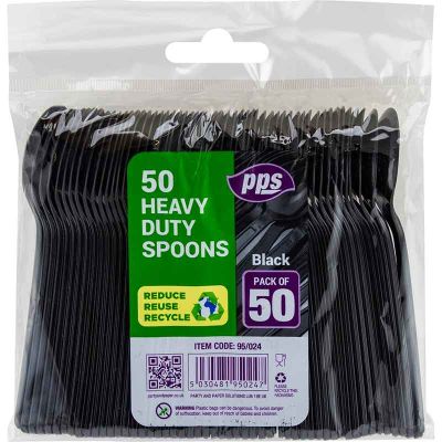 Black Heavy Duty Plastic Spoons (pack quantity 50)
