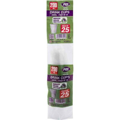 200ml White Plastic Cups (pack quantity 25)