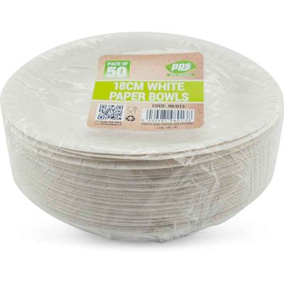 180mm White Paper Bowls (pack quantity 50)