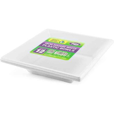 18cm White Plastic Square Bowls (pack quantity 12)