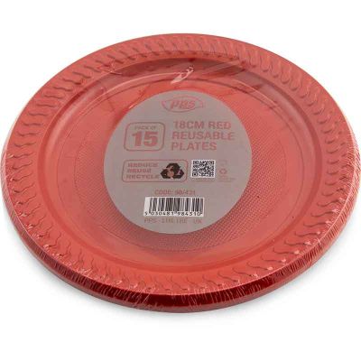 18cm Red Plastic Plates (pack quantity 15)