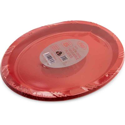 26cm Red Plastic Oval Plates (pack quantity 5)