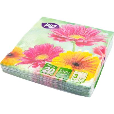 33cm 3ply Yellow & Pink Sunflowers Napkins (pack quantity 20)