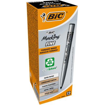 Bic Pocket Bullet Tip Permanent Black Marker 12s