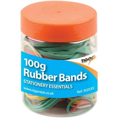 100g Assorted Colours Tub Of Rubber Bands
