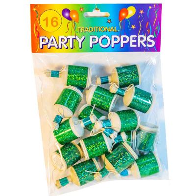 Holographic Green Party Poppers (pack quantity 16)