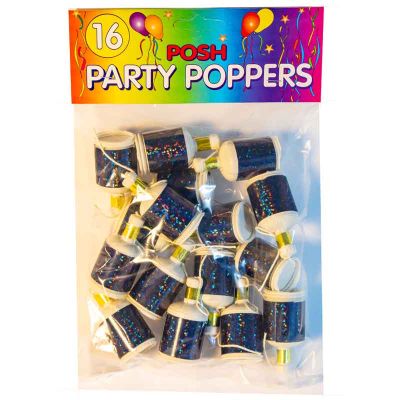 Holographic Black Party Poppers (pack quantity 16)