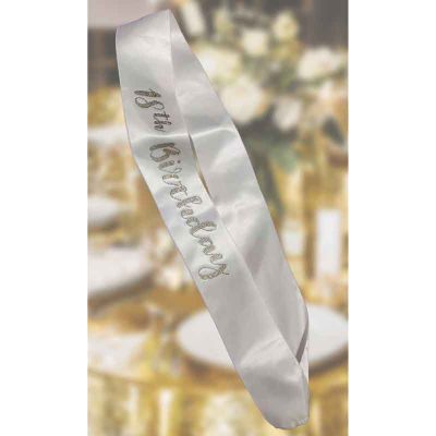 18th Birthday White Gold Diamante Sash
