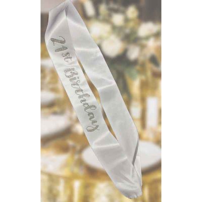 21st Birthday White Gold Diamante Sash