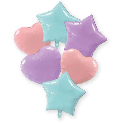 18 Inch Pastel Blue / Pink / Lilac Foil Balloon Bouquet Set