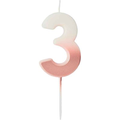Rose Gold Ombre Number '3' Candle