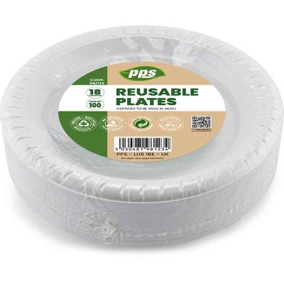 7 Inch White Reusable Plastic Plates (pack quantity 100)