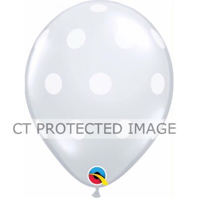  11 Inch Diamond Clear White Big Polka Dots Qualatex (pack quantity 25) 