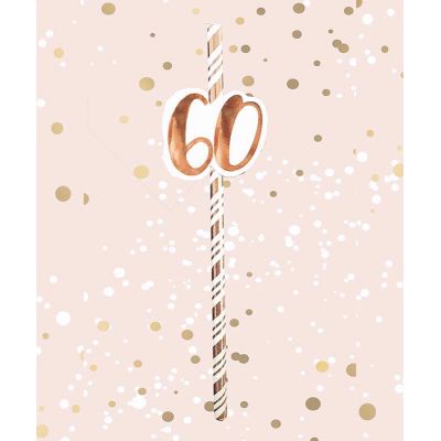 60th Birthday Rose Gold Straws