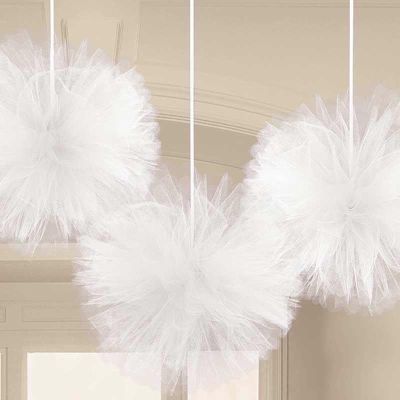  White Fluffy Tulle Decorations (pack quantity 3) 