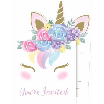  Unicorn Baby Pop-up Invitations (pack quantity 8) 