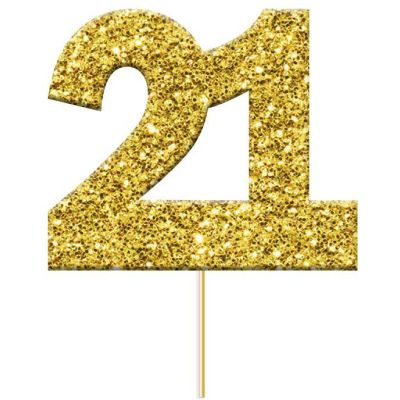 Glitter 21 Numeral Gold Cupcake Topper