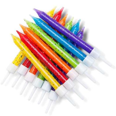  7.5cm Rainbow Glitter Candles (pack quantity 12) 