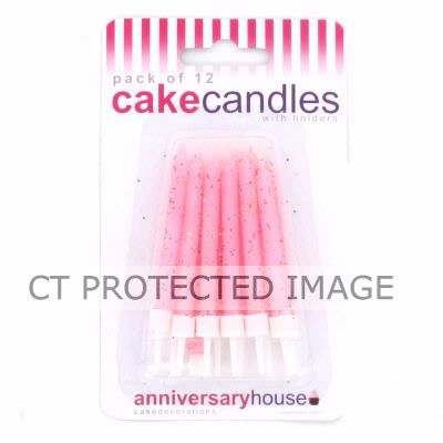  Pink Glitter Candles (pack quantity 12) 
