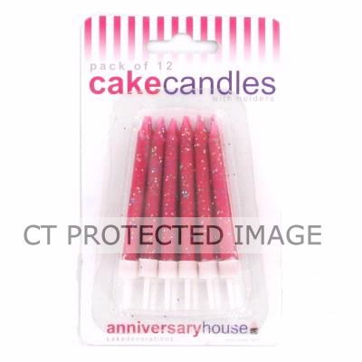  Fuschia Glitter Candles (pack quantity 12) 
