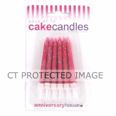  Fuschia Glitter Candles (pack quantity 12) 