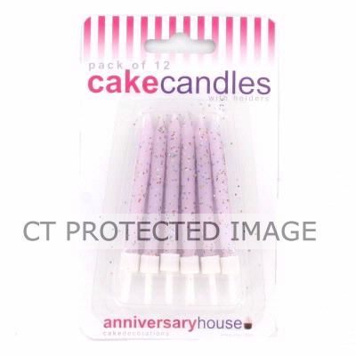  Lilac Glitter Candles (pack quantity 12) 
