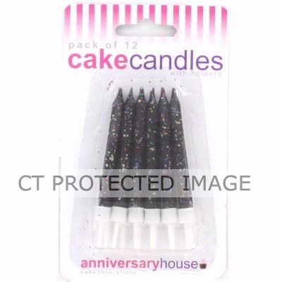  Black Glitter Candles (pack quantity 12) 
