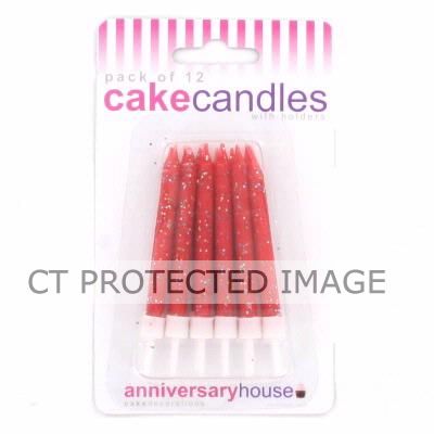  Red Glitter Candles (pack quantity 12) 