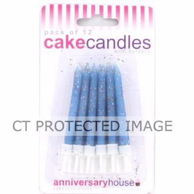  Blue Glitter Candles (pack quantity 12) 