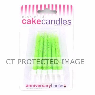  Lime Green Glitter Candles (pack quantity 12) 