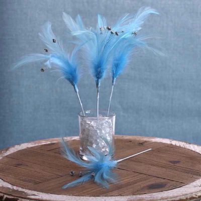 Baby Blue Diamante Feather Bunch