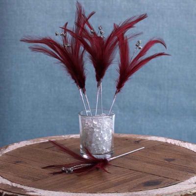 Burgundy Diamante Feather Bunch